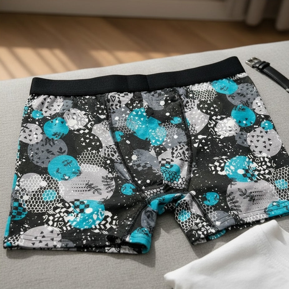 NUDEON Men’s Breathable Performance Trunk - Stretch Fit, Soft Comfort, Modern Print